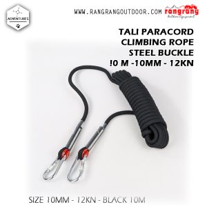Climbing Rope Steel Buckle Panjat TebingTali Paracord  10mm Panjang 10M – 12KN – Black