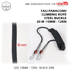 Climbing Rope Steel Buckle Panjat TebingTali Paracord  10mm Panjang 20M – 12KN – Black
