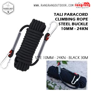 Climbing Rope Steel Buckle Panjat TebingTali Paracord  10mm Panjang 30M – 24KN – Black
