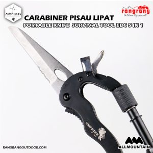 Carabiner Pisau Lipat Multifungsi 5in1 Portable Knife Survival Tool EDC – Black