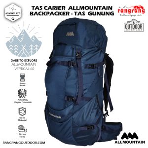 Allmontain Backpack – Tas Gunung VERTICAL 60 L – Backpacker Tas Carrier ALLMOUNTAIN VERTICAL 60L – Blue NAVI 