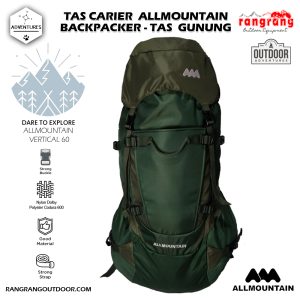 Allmontain Backpack – Tas Gunung VERTICAL 60 L – Backpacker Tas Carrier ALLMOUNTAIN VERTICAL 60L – Green ARMY  kombinasi