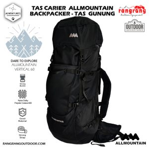 Allmontain Backpack – Tas Gunung VERTICAL 60 L – Backpacker Tas Carrier ALLMOUNTAIN VERTICAL 60L – Black