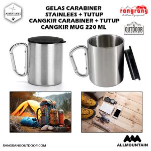 Unik Desain, Cangkir Karabiner Stainless anti Tumpah Steel Size Mug Gelas Karabiner Carabiner Outdoor Gunung + Tutup Mug