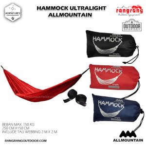 Allmountain Hammock 250 cm x 150 cm Tali Webing Tubular – Hammock Ultralight Hammock Camping