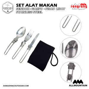 Set Alat Makan Sendok Garpu Pisau Lipat Portable Cutlery – Silver